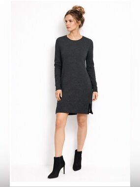 Cynthia Rowley Charcoal Knit Long Sleeve Dress Extra Fine Merino Wool Size Small